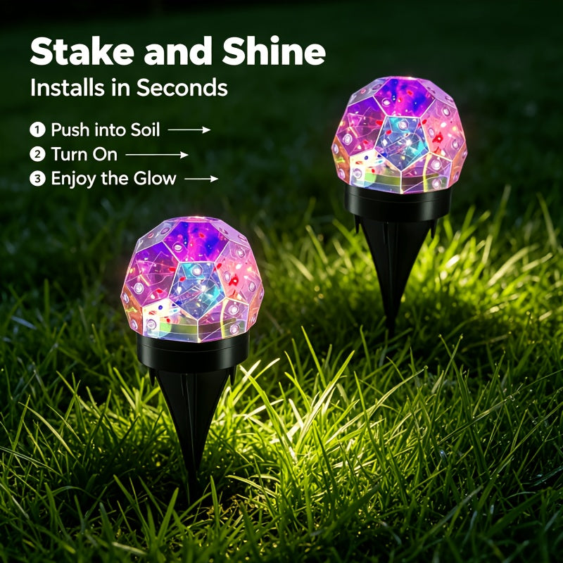 2pcs solar color changing crystal ball ground plug light