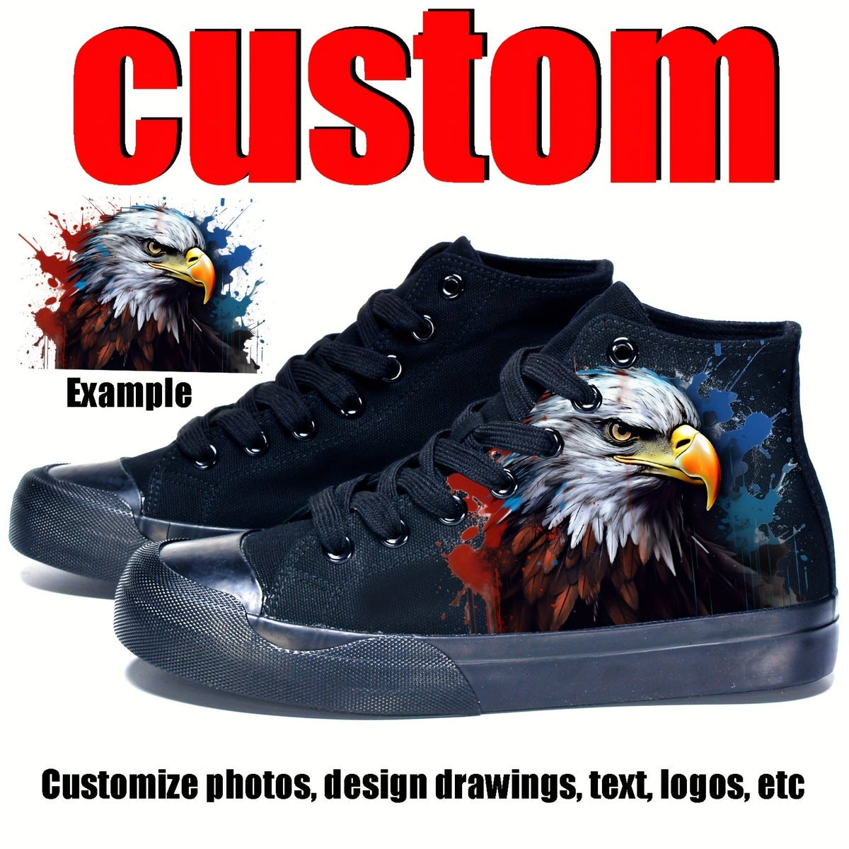 custom photo image black high top canvas sneakers casual