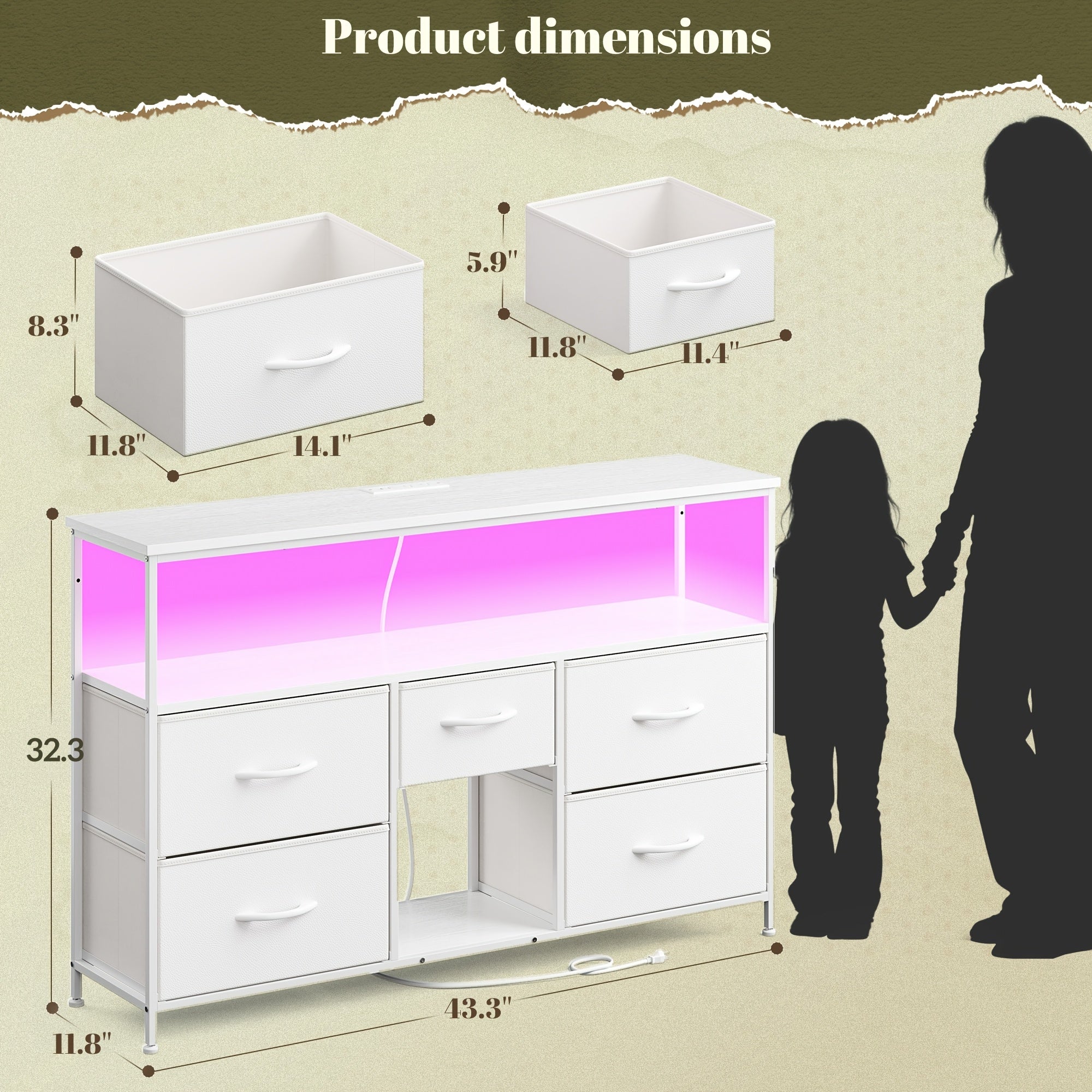 55 wide makeup vanity dresser led lights charging