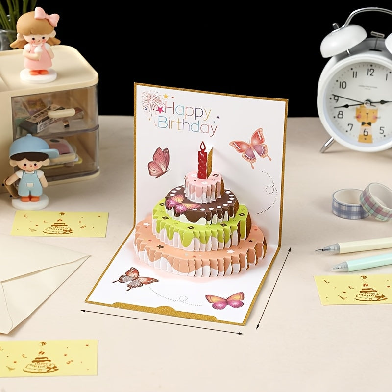 set 4 three dimensional birthday cake   greeting cards