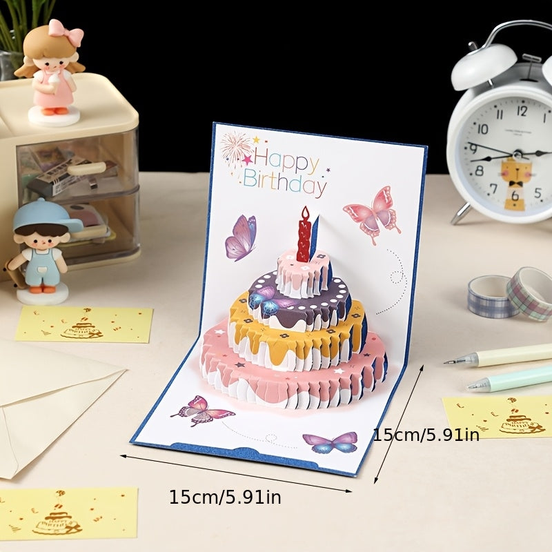 set 4 three dimensional birthday cake   greeting cards