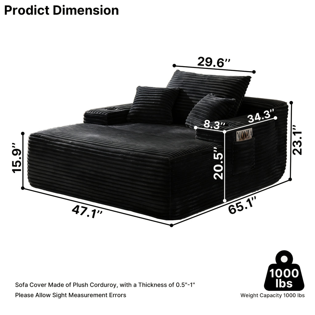extra large boneless sofa chaise lounge cup holder side