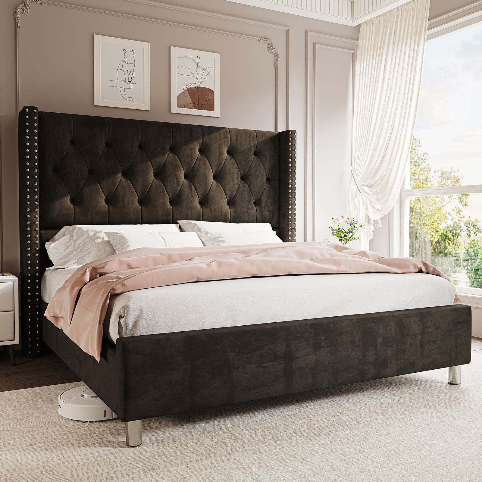 upholstered platform bed frame 50 inch velvet