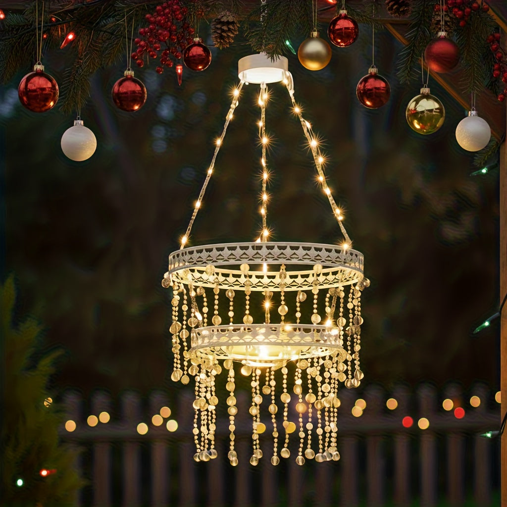 solar hanging crystal chandelier outdoor garden decorative