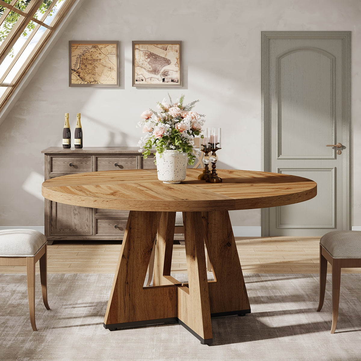47 inch farmhouse dining table rustic round dinner table 4