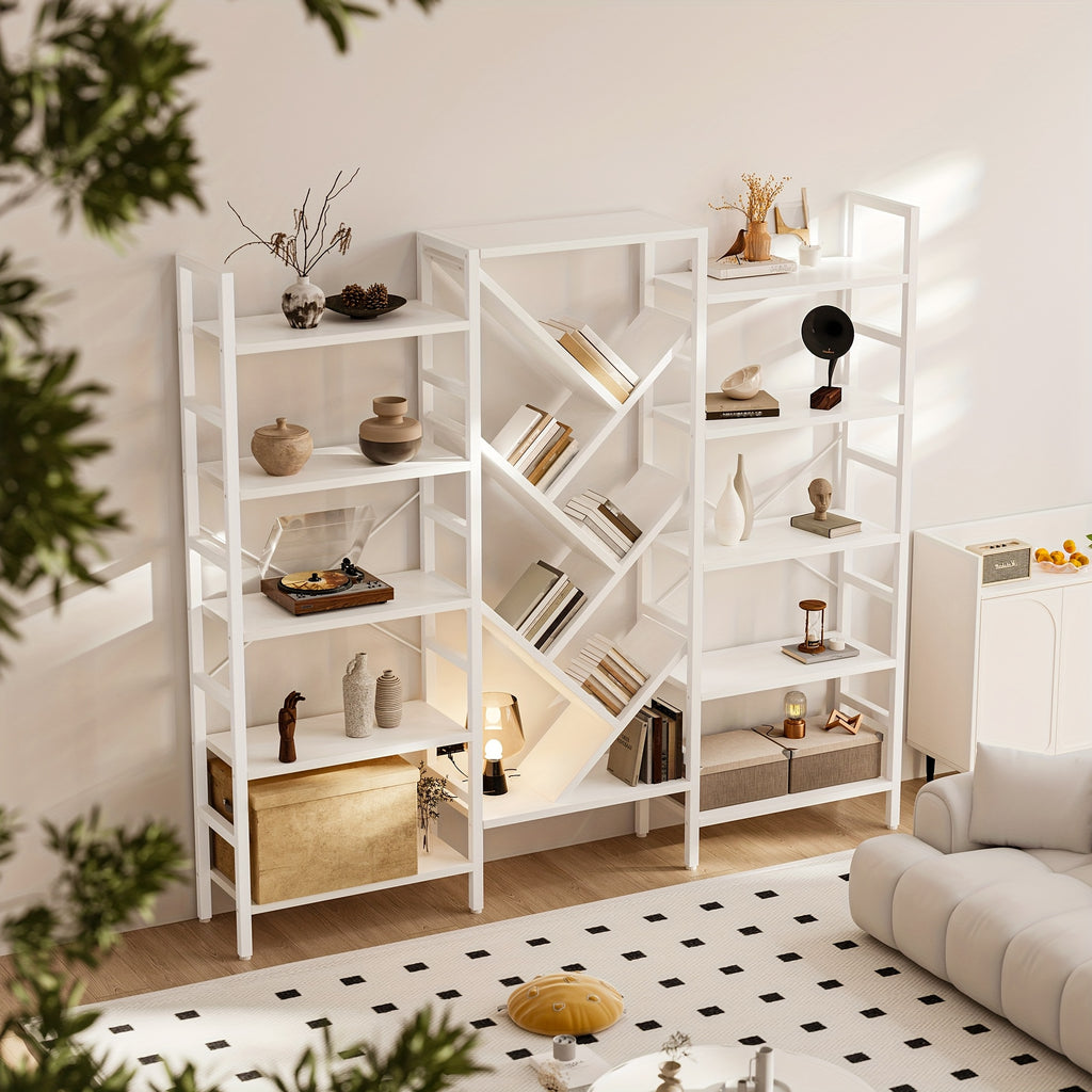 a   wooden bookcase measuring 70 9 x 70 featuring 5