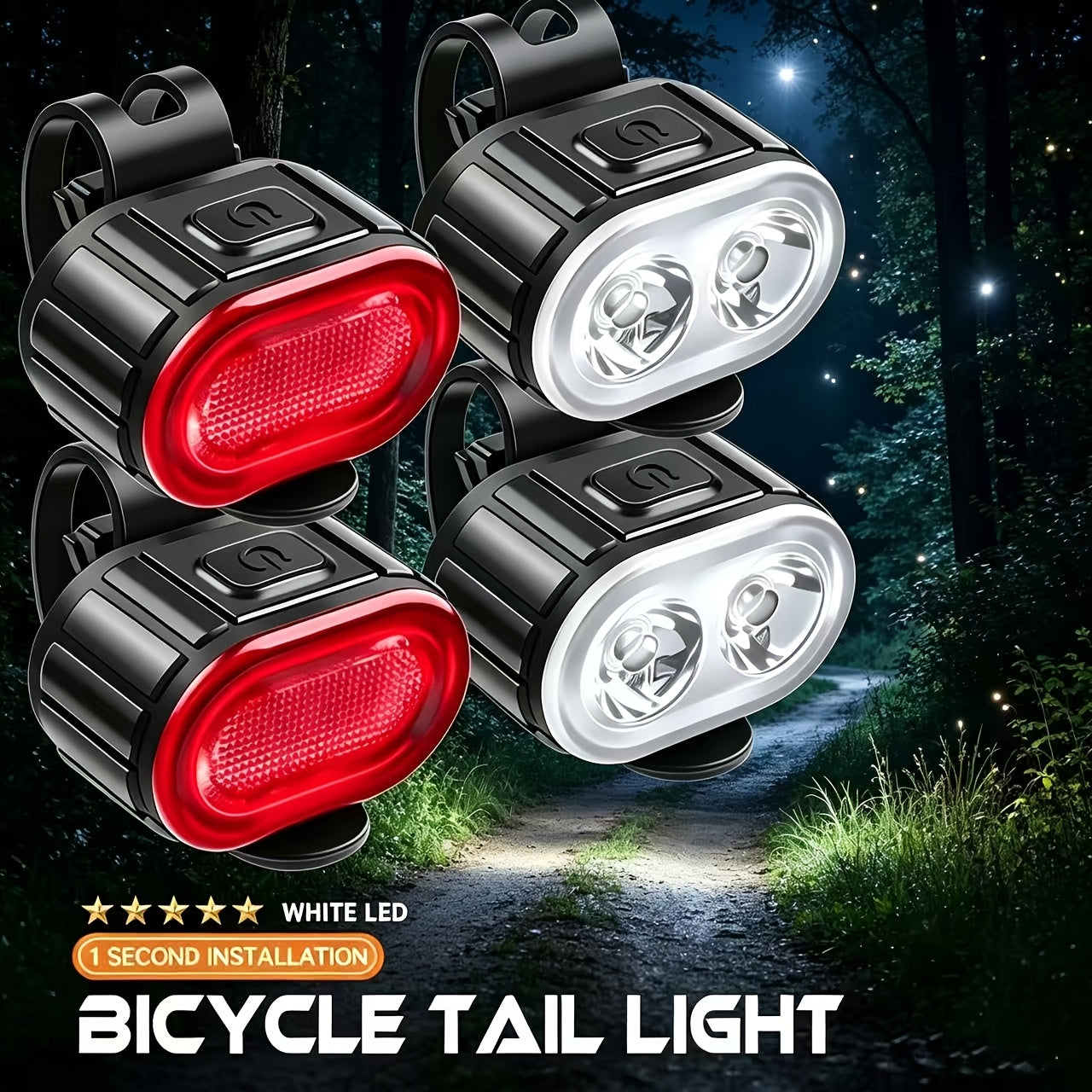 4 pack bike light set 2pcs front lights 2pcs rear lights