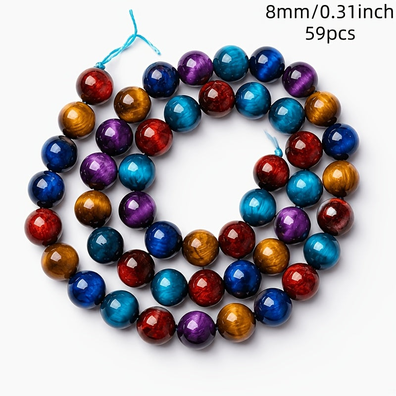59pcs tiger eye round beads glass material beads 5 colors
