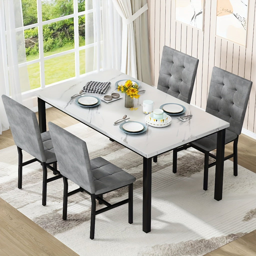 modern 5pcs   marble dining table set upholstered pu