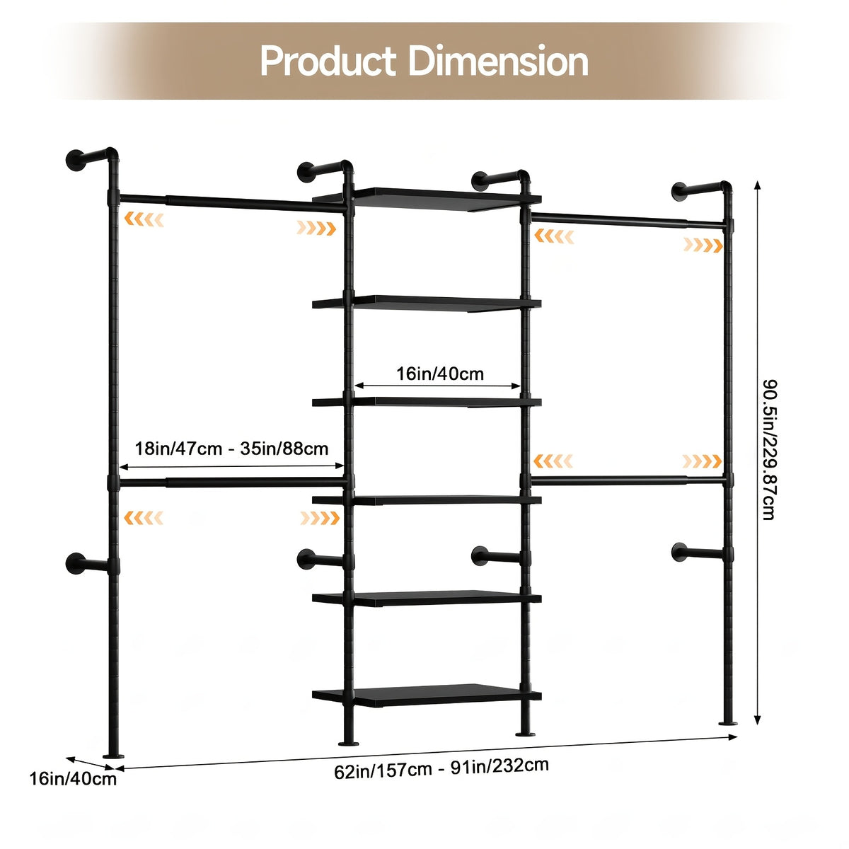 wall-mounted bedroom wardrobe, retro industrial style duct clothing rack with 6 wooden shelves and 4  . bedroom furniture wardrobe storage - furniture