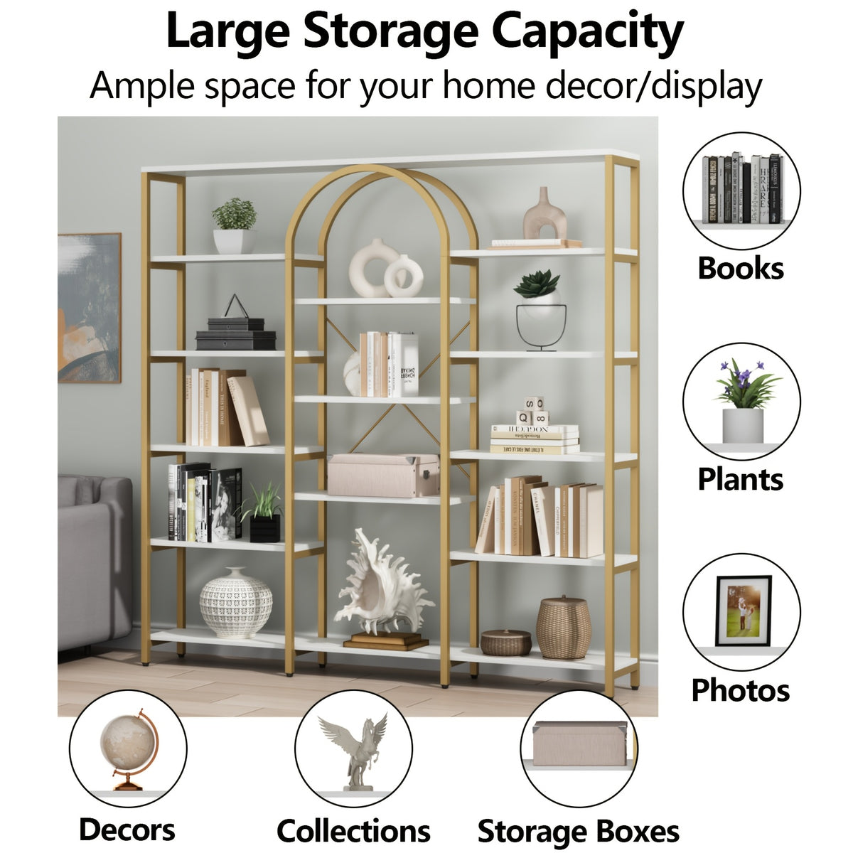 triple   tier large open bookshelf tall storage display