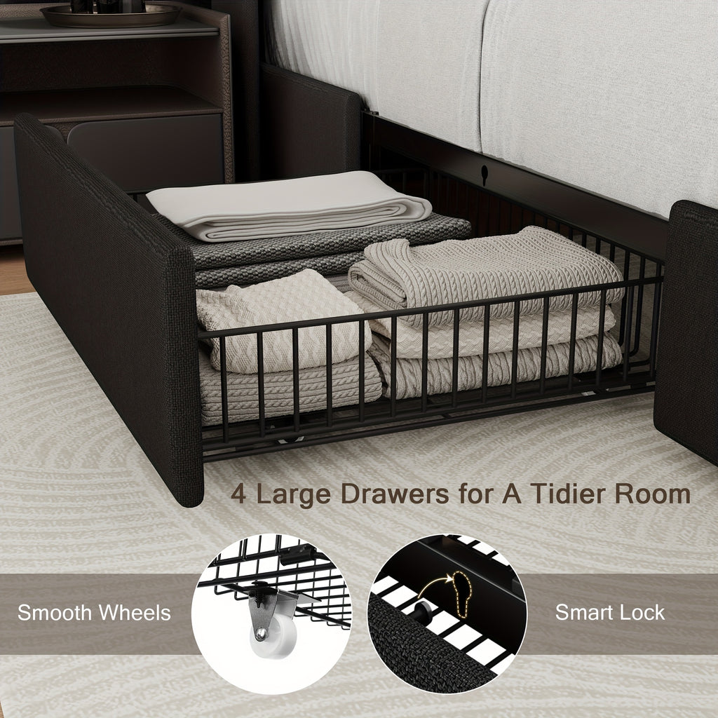 4 drawers storage bed frame wingback headboard