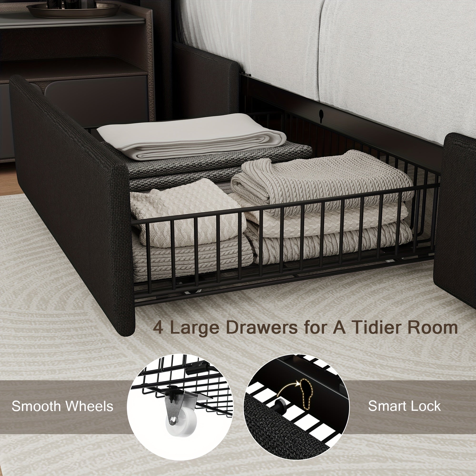 4 drawers storage bed frame wingback headboard