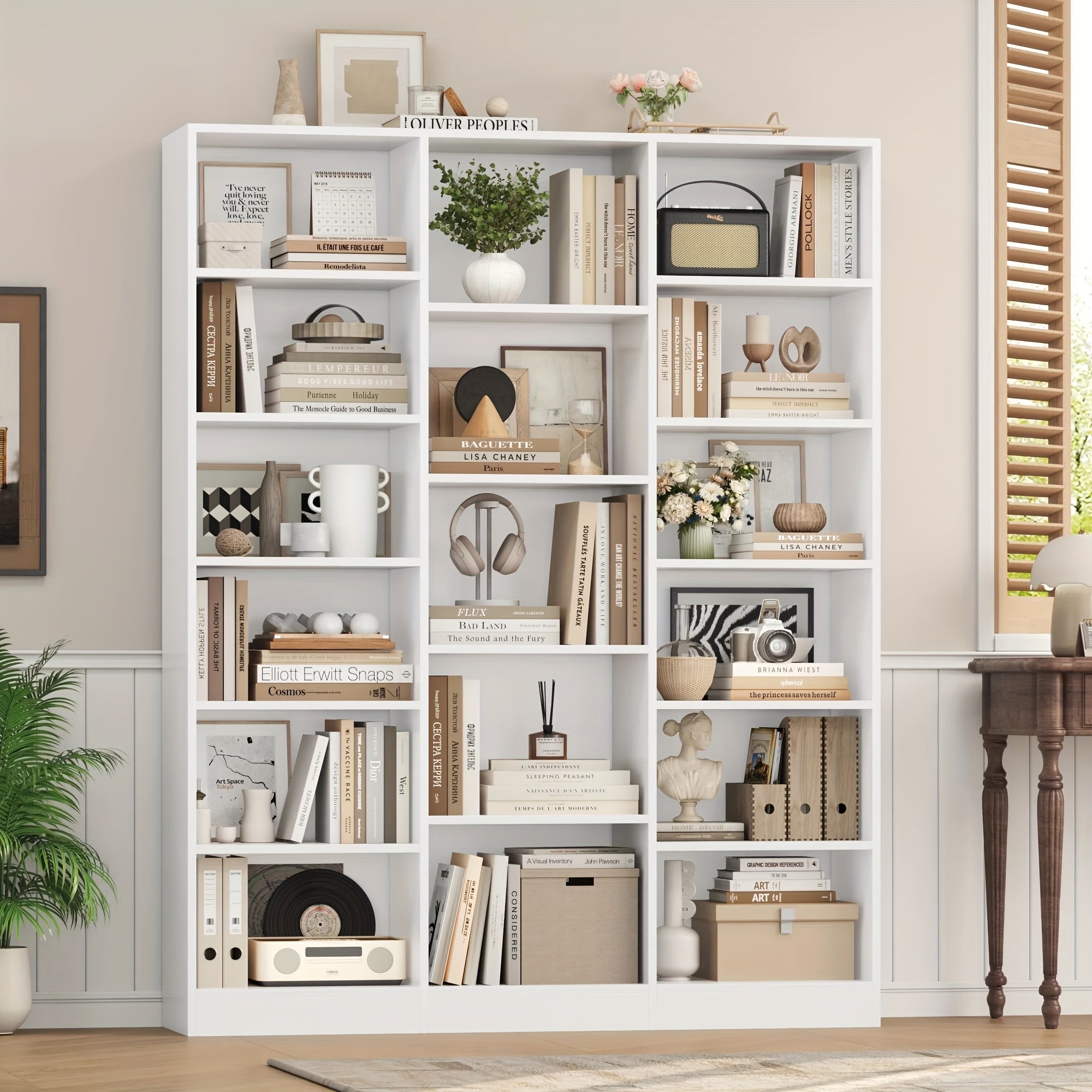 fultru triple wide bookshelf 6 tier large bookshelf bookcase