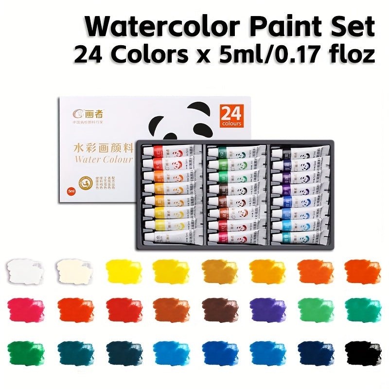 a set watercolor paints featuring 24 colors in 5ml tubes