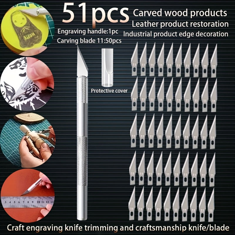 value 51pcs set craft engraving knife 1pc knife rod 50pcs