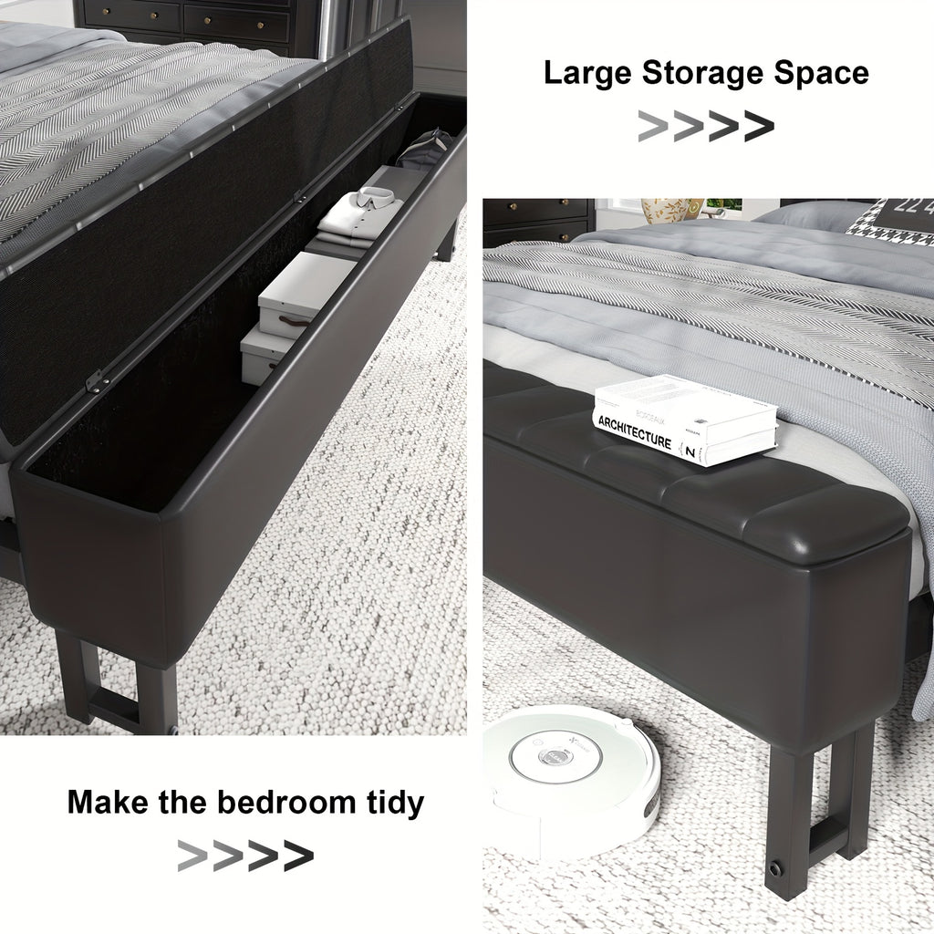metal platform bed storage   upholstered headboard