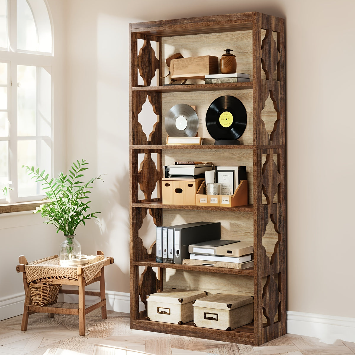 5 tier tall bookshelf bookcase large wooden shelf 11 81 d x