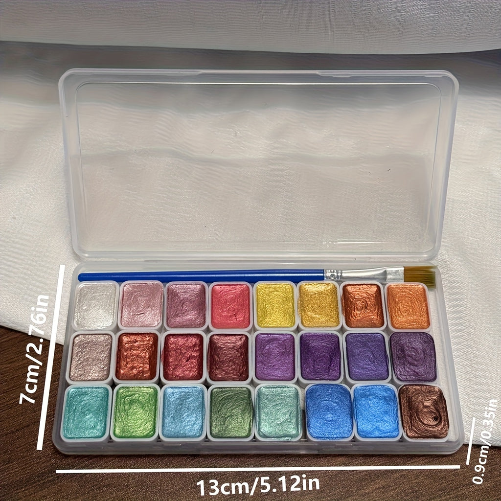 24 colors mini pearlescent watercolor pigment portable metal