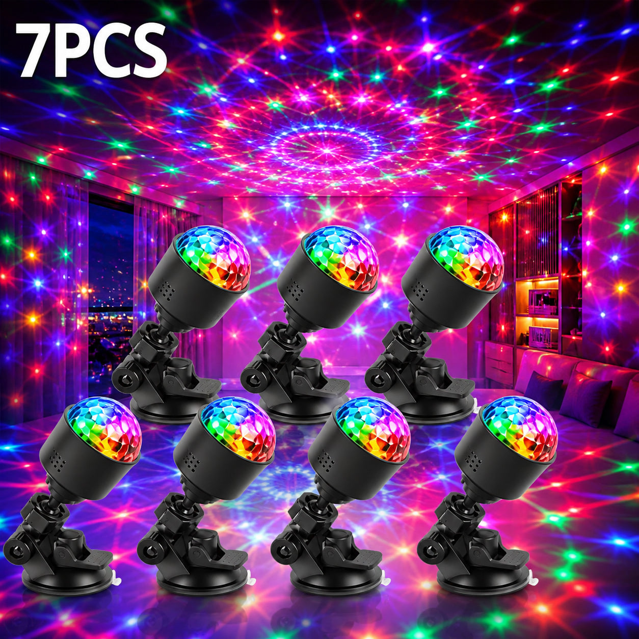 5 7pcs rgb rotating led dance lights usb plug in disco ball