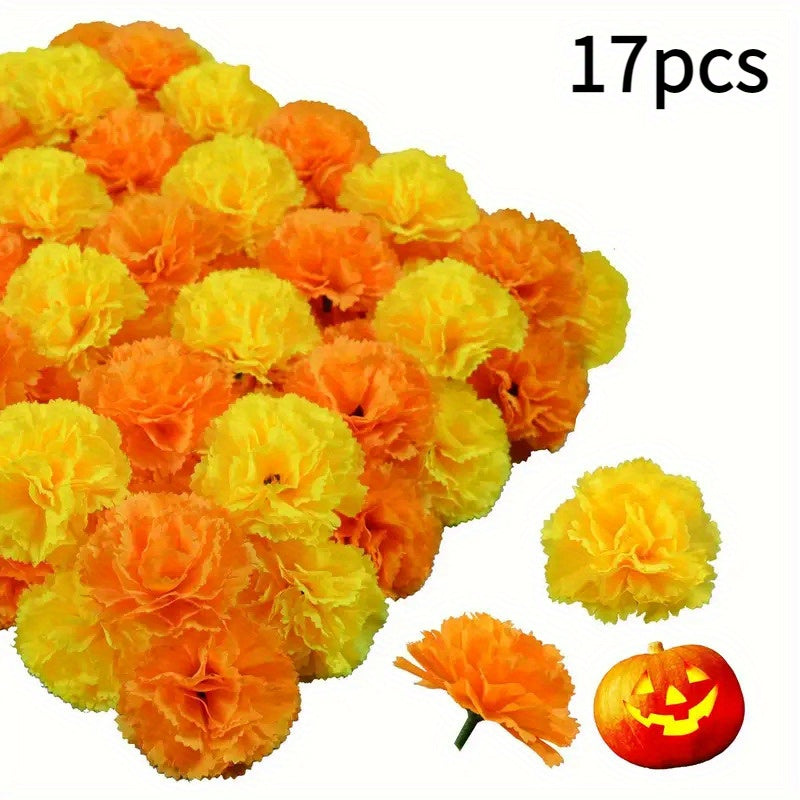 5 17 34pcs realistic marigold flowers heads vibrant orange