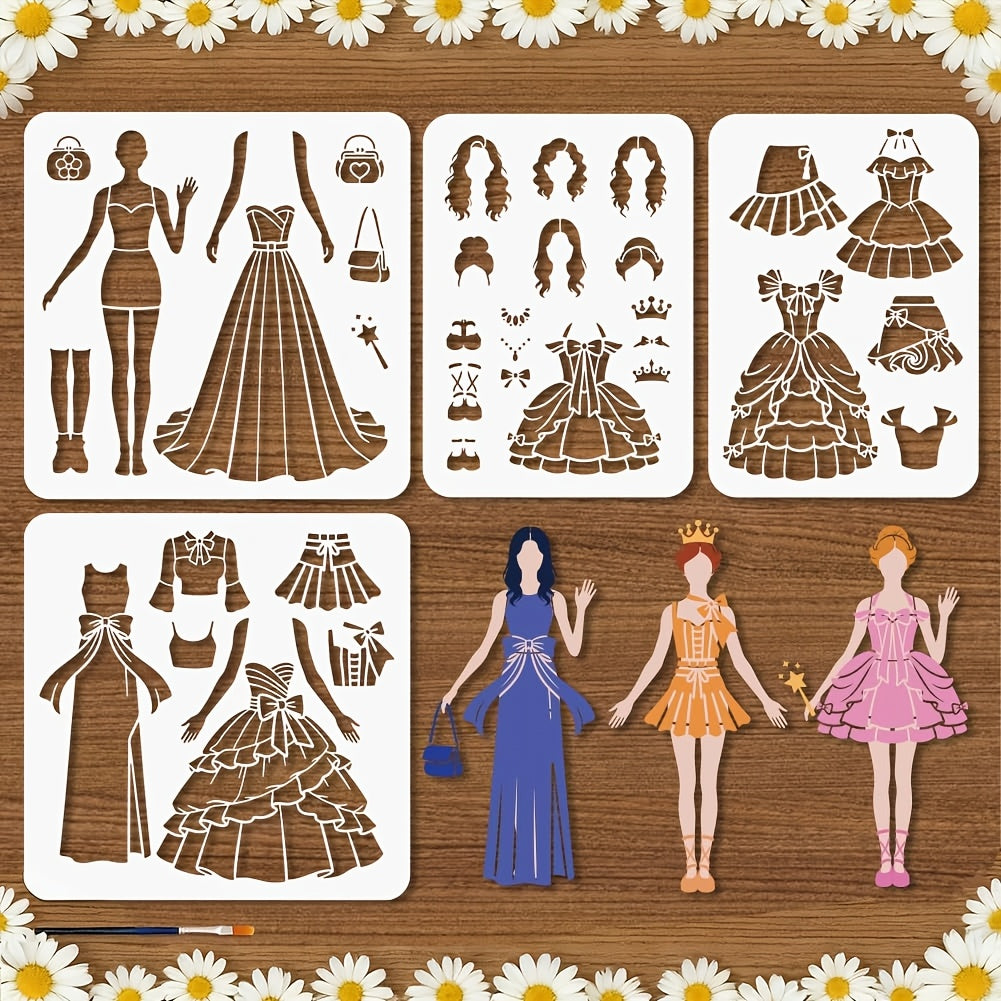 4pcs dress lady stencil reusable   dress stencil