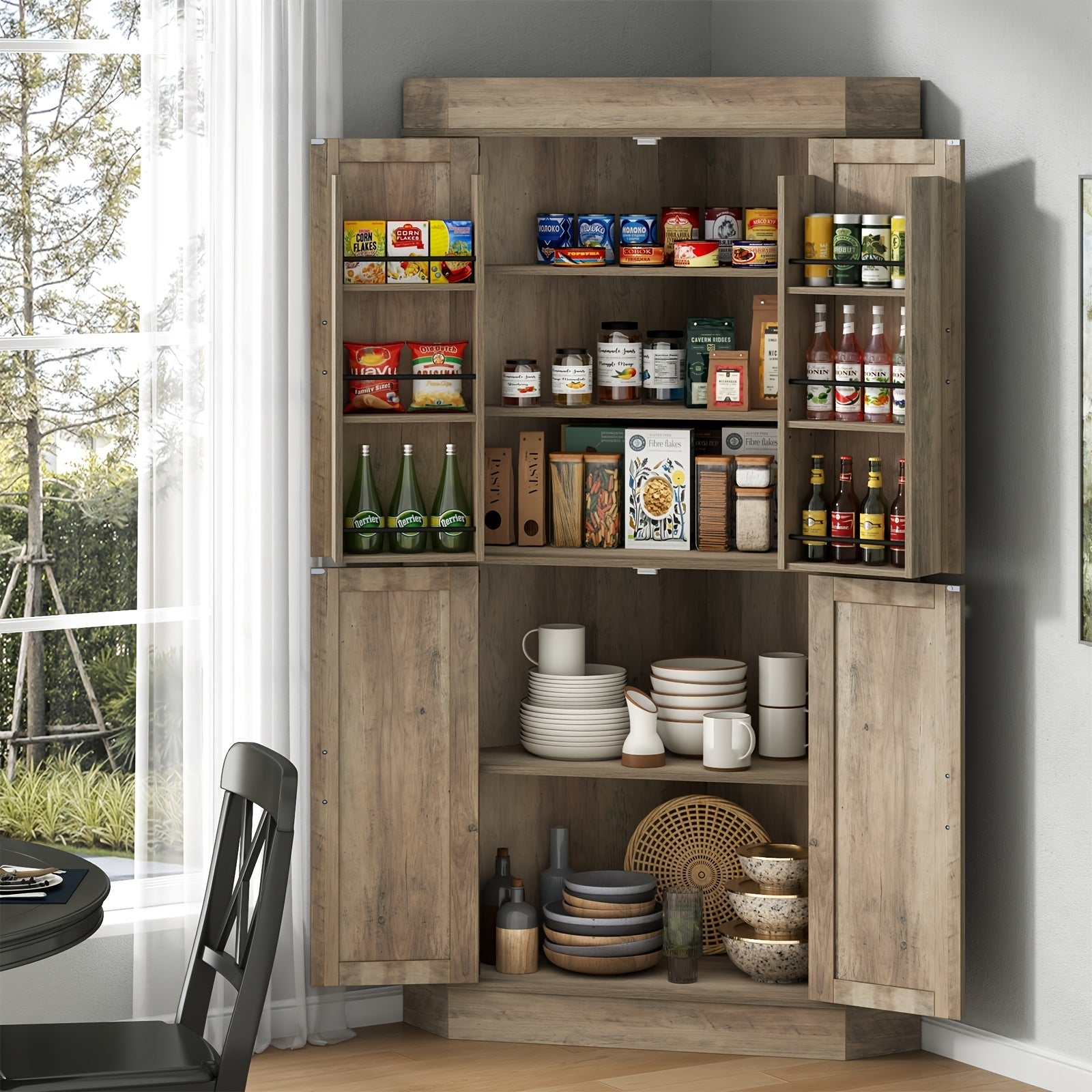 71 farmhouse kitchen pantry cabinet doors shelves tall