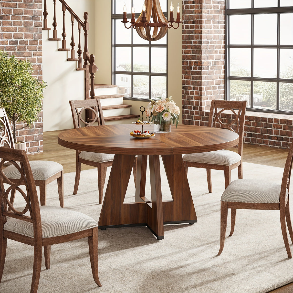 47 inch farmhouse dining table rustic round dinner table 4