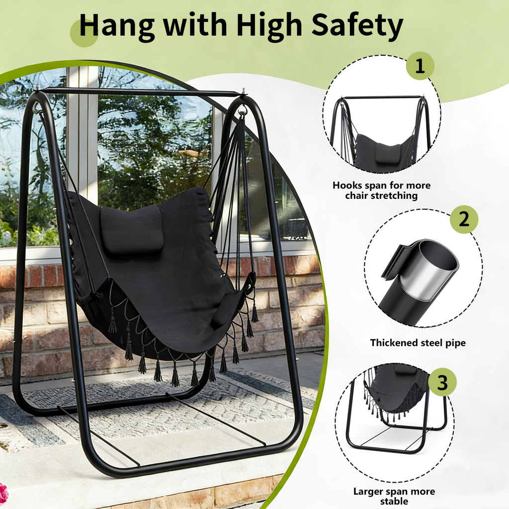 outdoor swing chair a stand featuring a   metal hammock