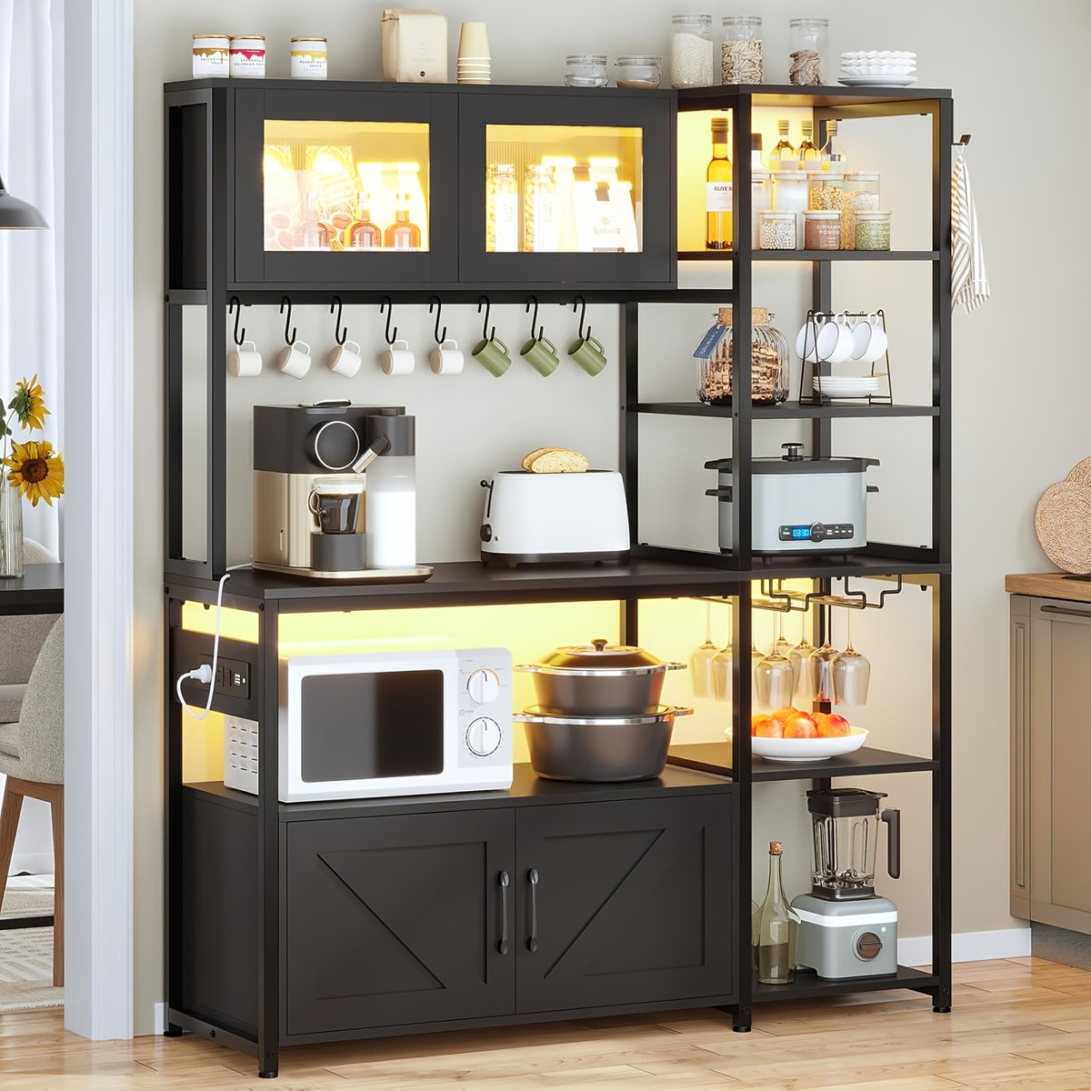 bakers rack led light 45 3 farmhouse coffee bar cabinet