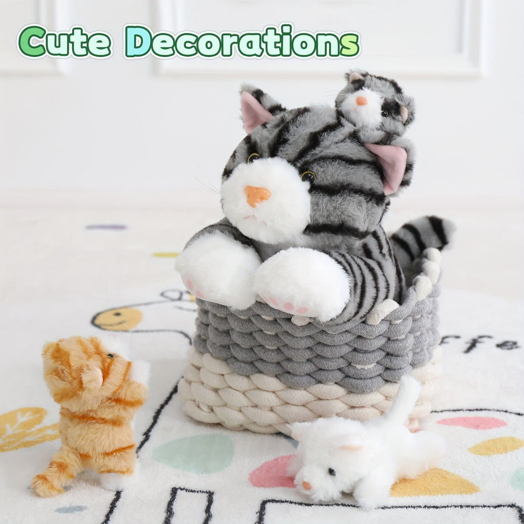 big cat plush toy 40cm mother 3 cute baby kittens