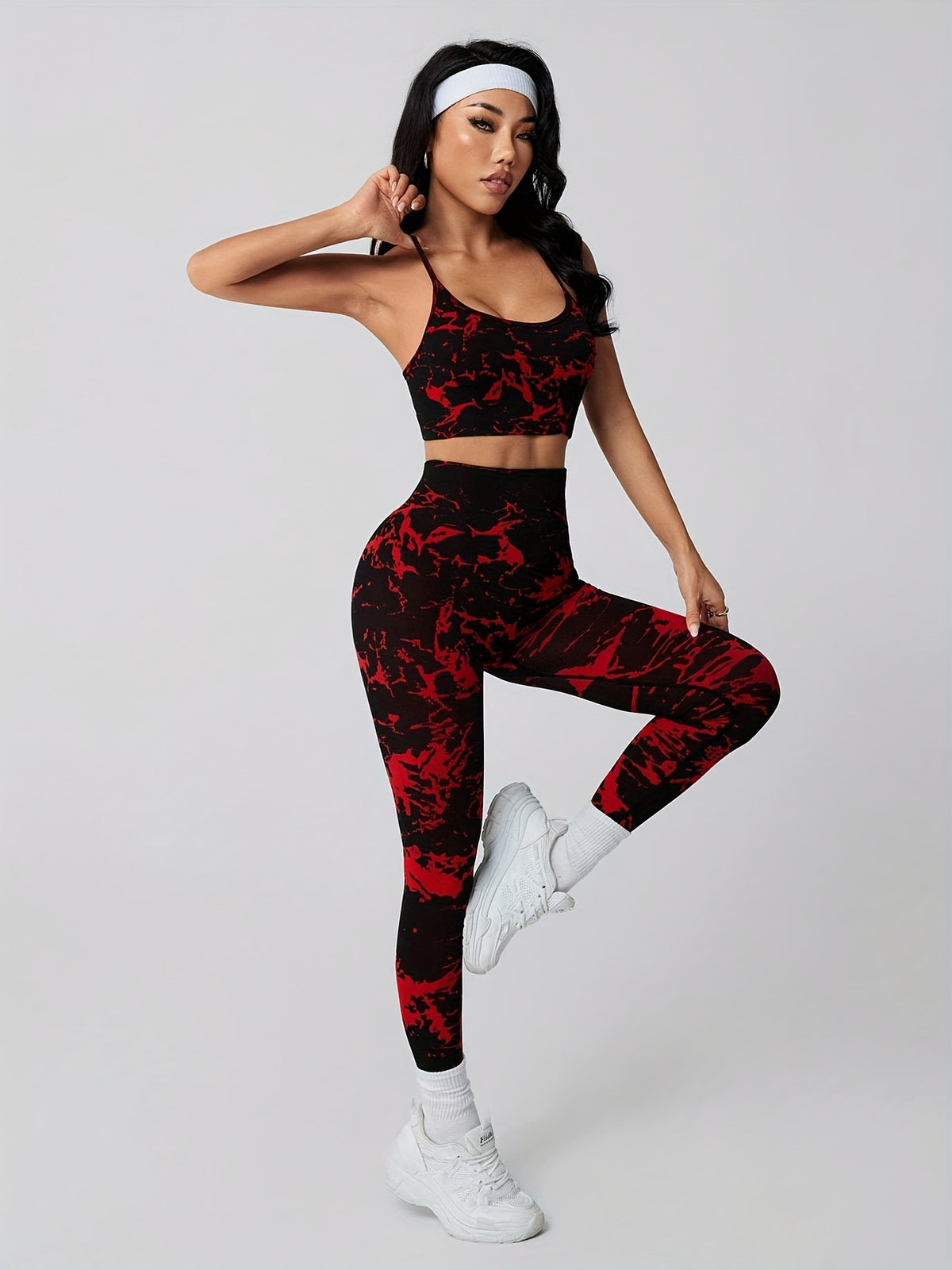 2pcs   tie dye sports set high waisted yoga leggings tank