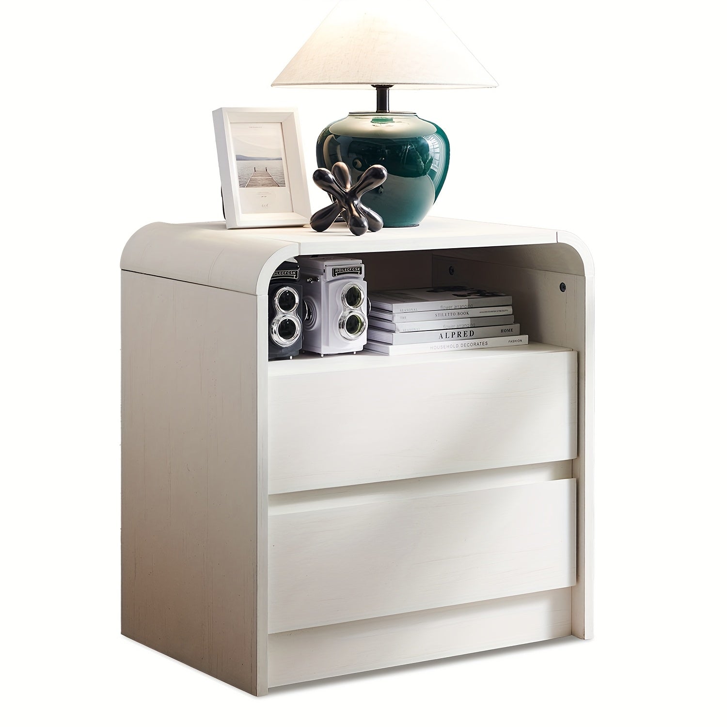 25 tall modern nightstand charging station wood bedside
