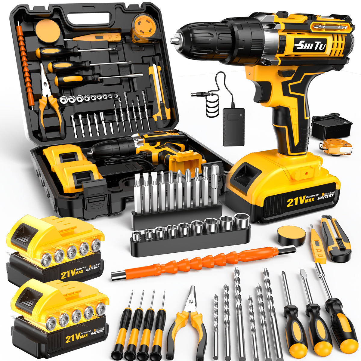 2026 21v cordless drill kit tool box fast charging