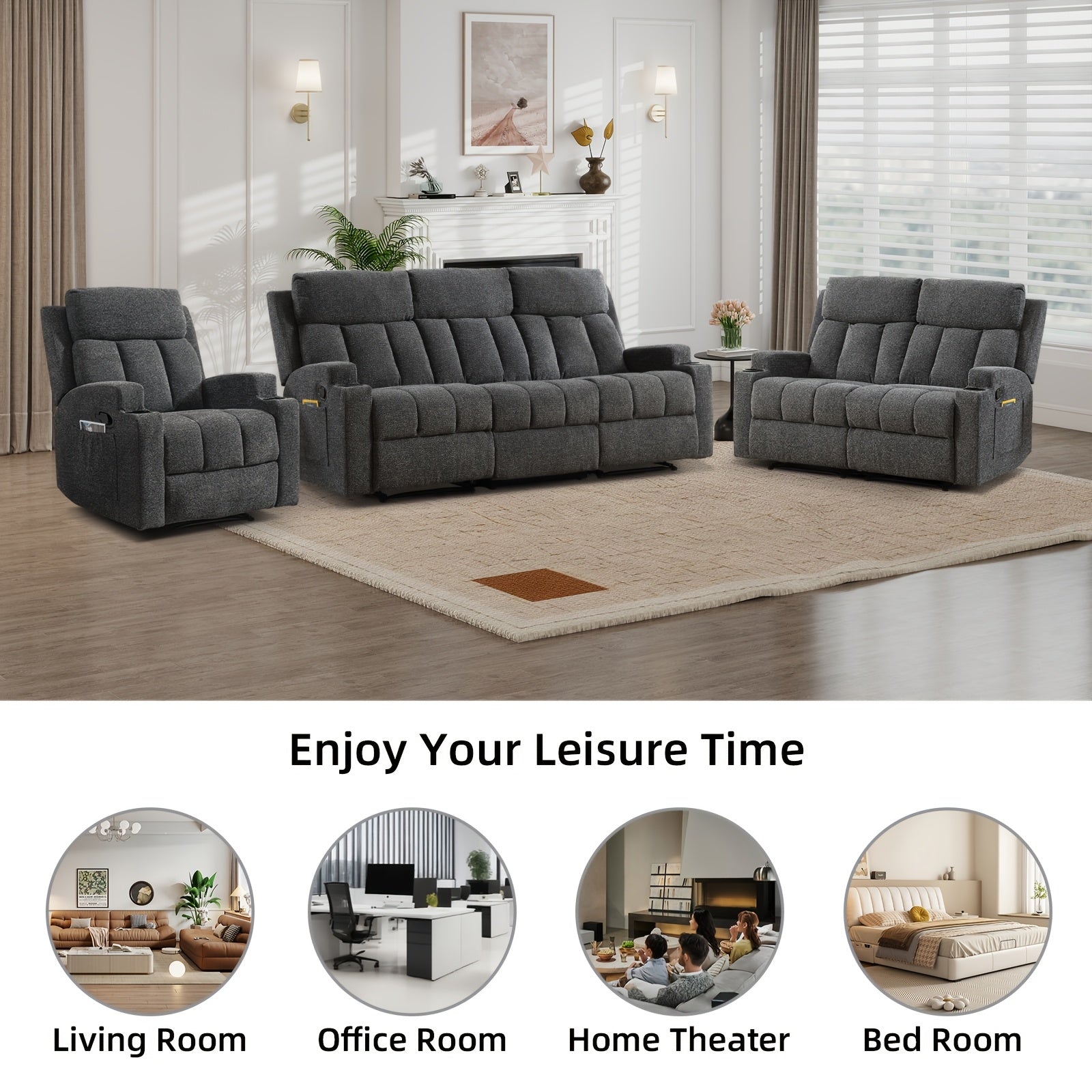 1pc 3pcs manual recliner living room set 1 seater 2 seater 3