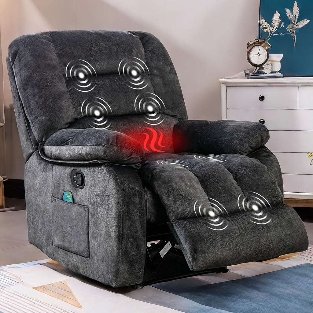 oversized manual recliner chair massage heat soft fabric